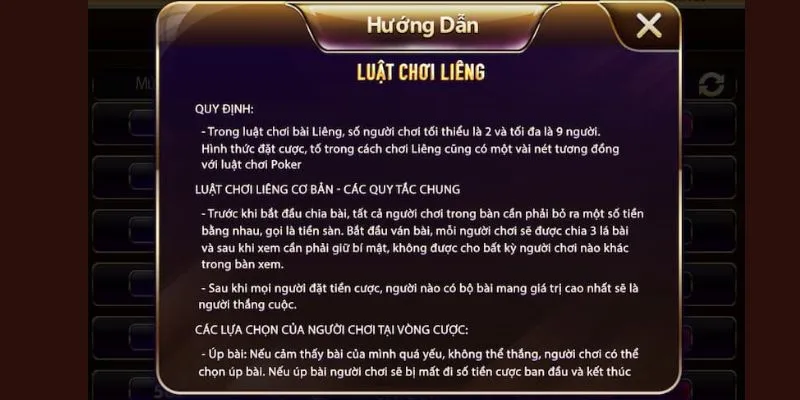 Luật chơi trong liêng cơ bản